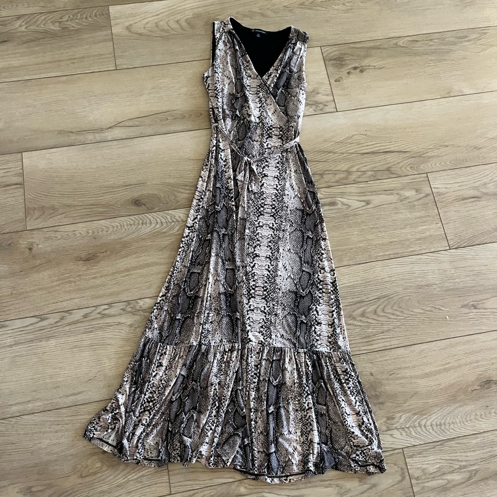 INC Faux Wrap Tie Snake Print Maxi Dress Size Petite